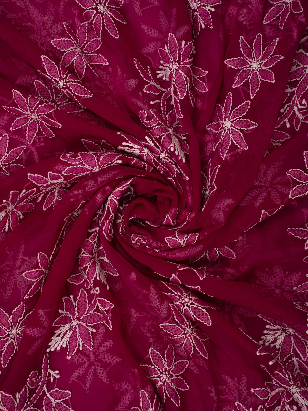 Ada Hand Embroidered Magenta Georgette Lucknowi Chikankari Dupatta 01A410210