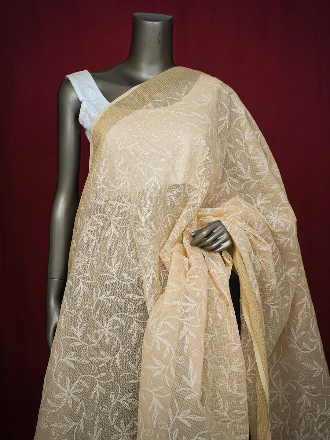 Ada Hand Embroidered Light Fawn Kota Lucknowi Chikankari Dupatta 01A720769