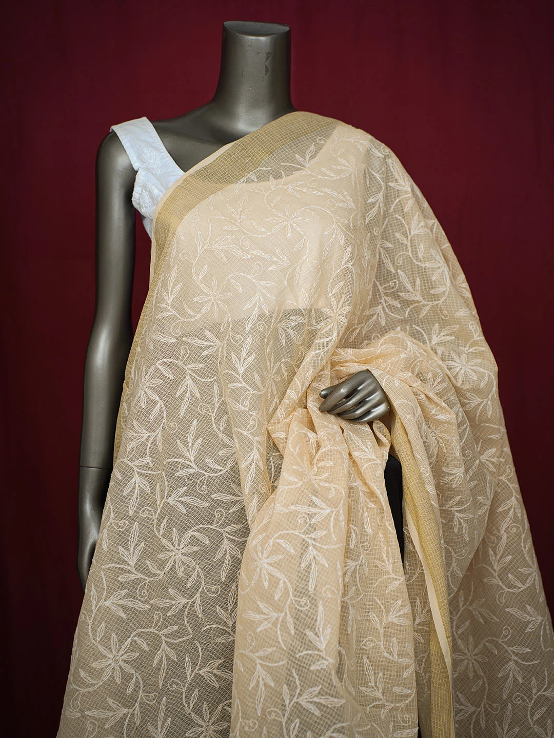 Ada Hand Embroidered Light Fawn Kota Lucknowi Chikankari Dupatta 01A720769