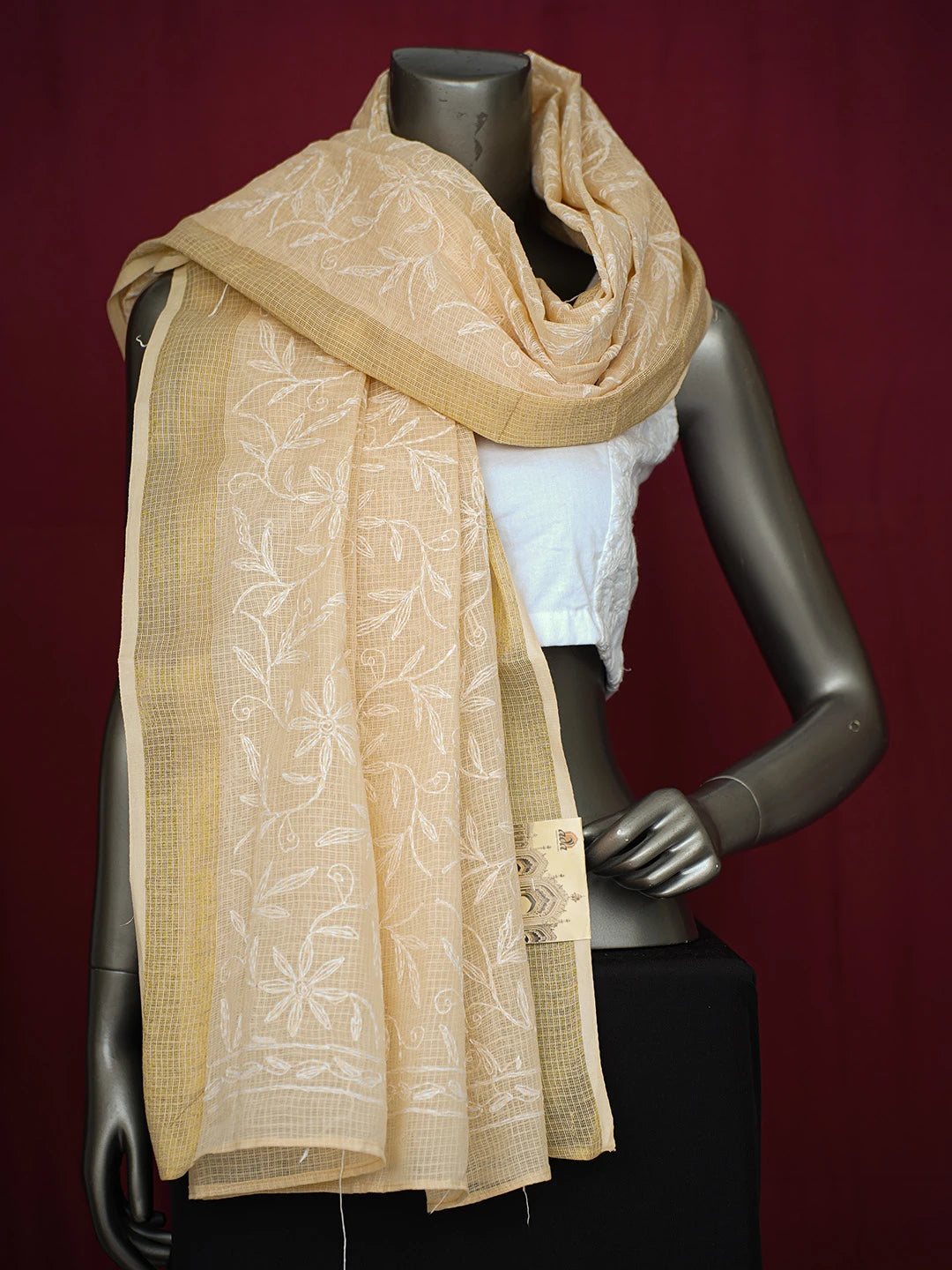 Ada Hand Embroidered Light Fawn Kota Lucknowi Chikankari Dupatta 01A720769