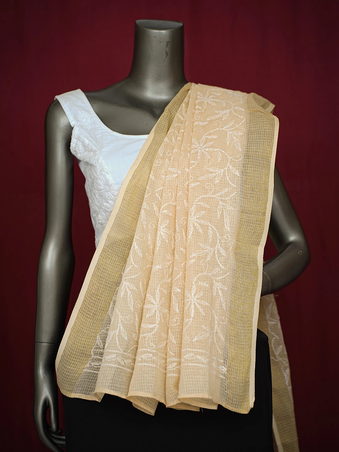 Ada Hand Embroidered Light Fawn Kota Lucknowi Chikankari Dupatta 01A720769