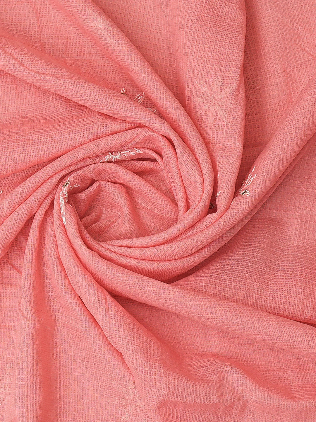 Ada Hand Embroidered Carrot Pink Kota Lucknowi Chikankari Unstitched Kurta Dupatta Set with Zari Work 01A415259
