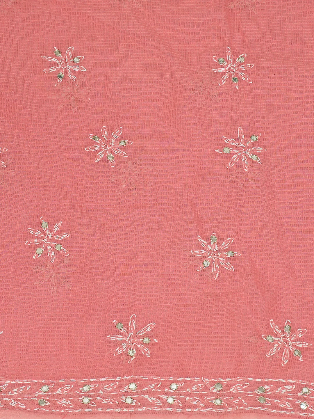 Ada Hand Embroidered Carrot Pink Kota Lucknowi Chikankari Unstitched Kurta Dupatta Set with Zari Work 01A415259