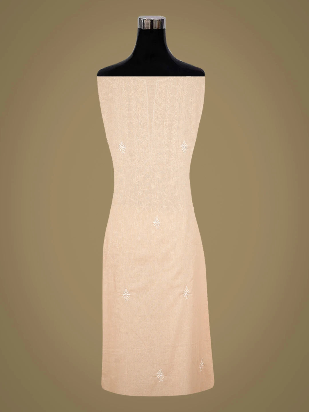Ada Hand Embroidered Creamy Peach Cotton Lucknowi Chikankari Unstitched Kurta Dupatta Set 01A307500