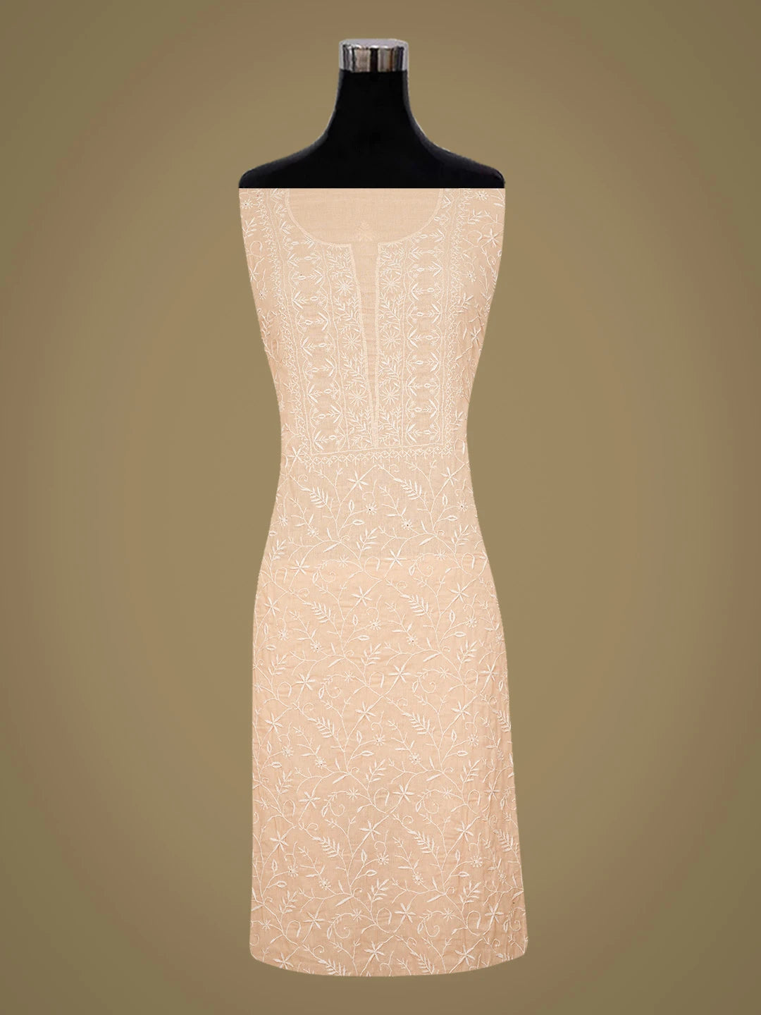 Ada Hand Embroidered Creamy Peach Cotton Lucknowi Chikankari Unstitched Kurta Dupatta Set 01A307500
