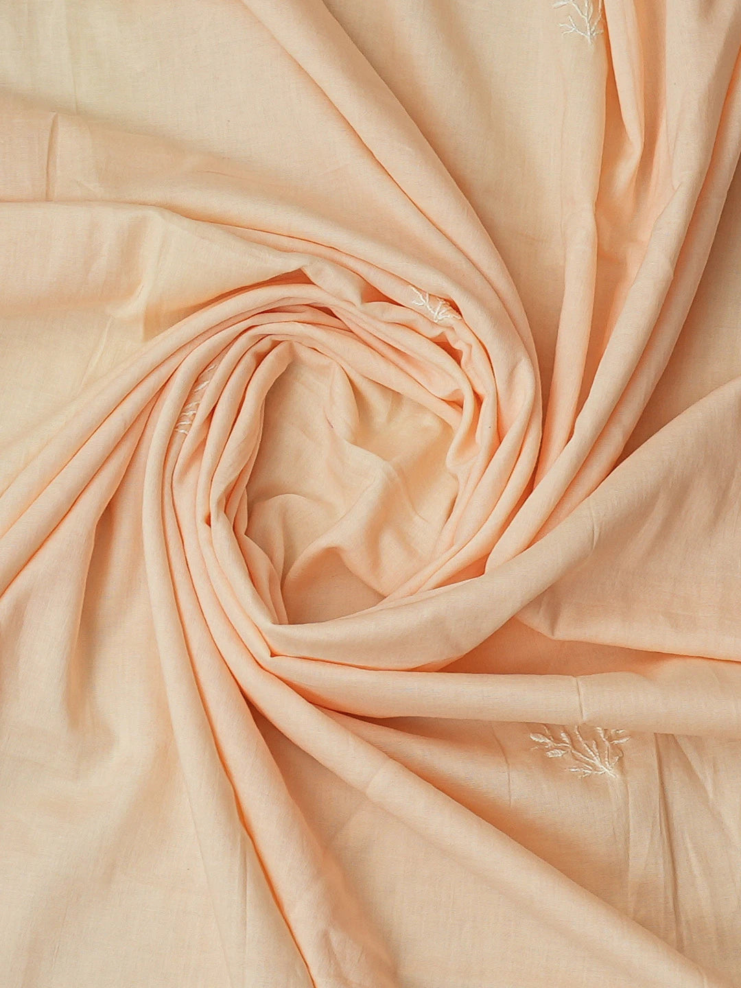 Ada Hand Embroidered Creamy Peach Cotton Lucknowi Chikankari Unstitched Kurta Dupatta Set 01A307500