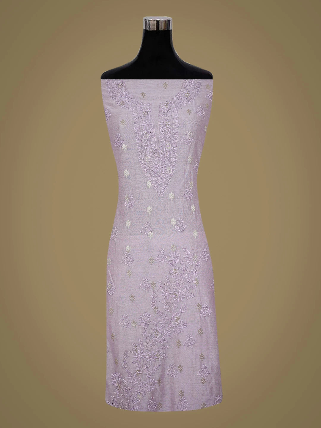 Ada Hand Embroidered Lavender Chanderi Lucknowi Chikankari Unstitched Kurta Dupatta Set 01A729070