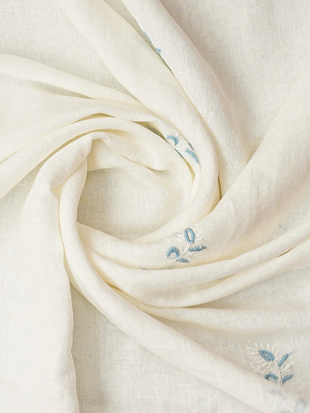 Ada Hand Embroidered White Linen Lucknowi Chikankari Unstitched Kurta Dupatta Set 01A702609