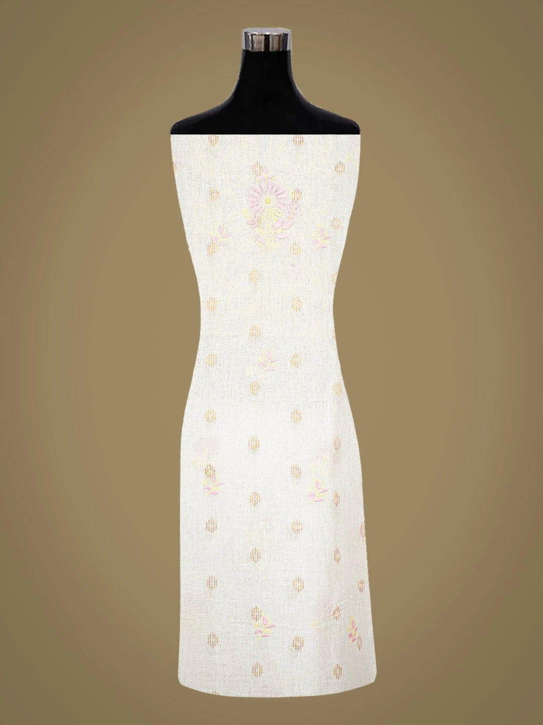 Ada Hand Embroidered White Linen Lucknowi Chikankari Unstitched Kurta Dupatta Set 01A702596