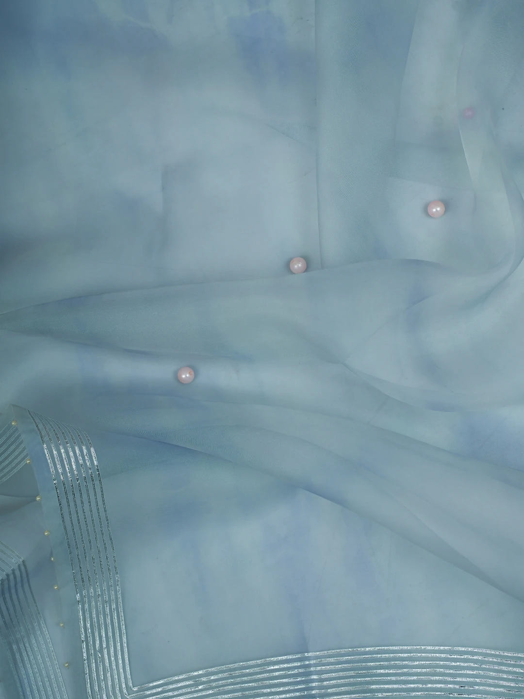 Ada Hand Embroidered Petrel Blue Grey Organza Lucknowi Chikankari Unstitched Kurta Dupatta Set With Pearl Work 01A727164