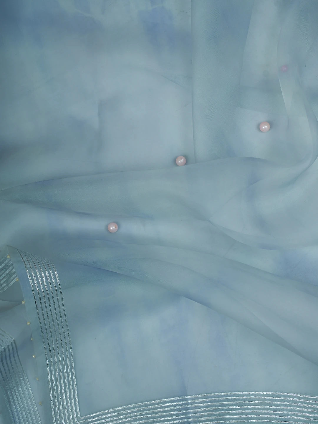 Ada Hand Embroidered Petrel Blue Grey Organza Lucknowi Chikankari Unstitched Kurta Dupatta Set With Pearl Work 01A727164