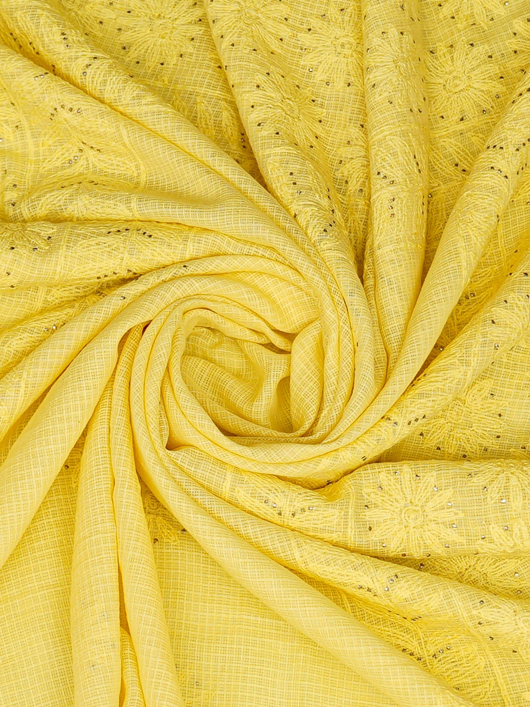 Ada Hand Embroidered Yellow Kota Lucknowi Chikankari Dupatta With Mukaish Work 01A341903