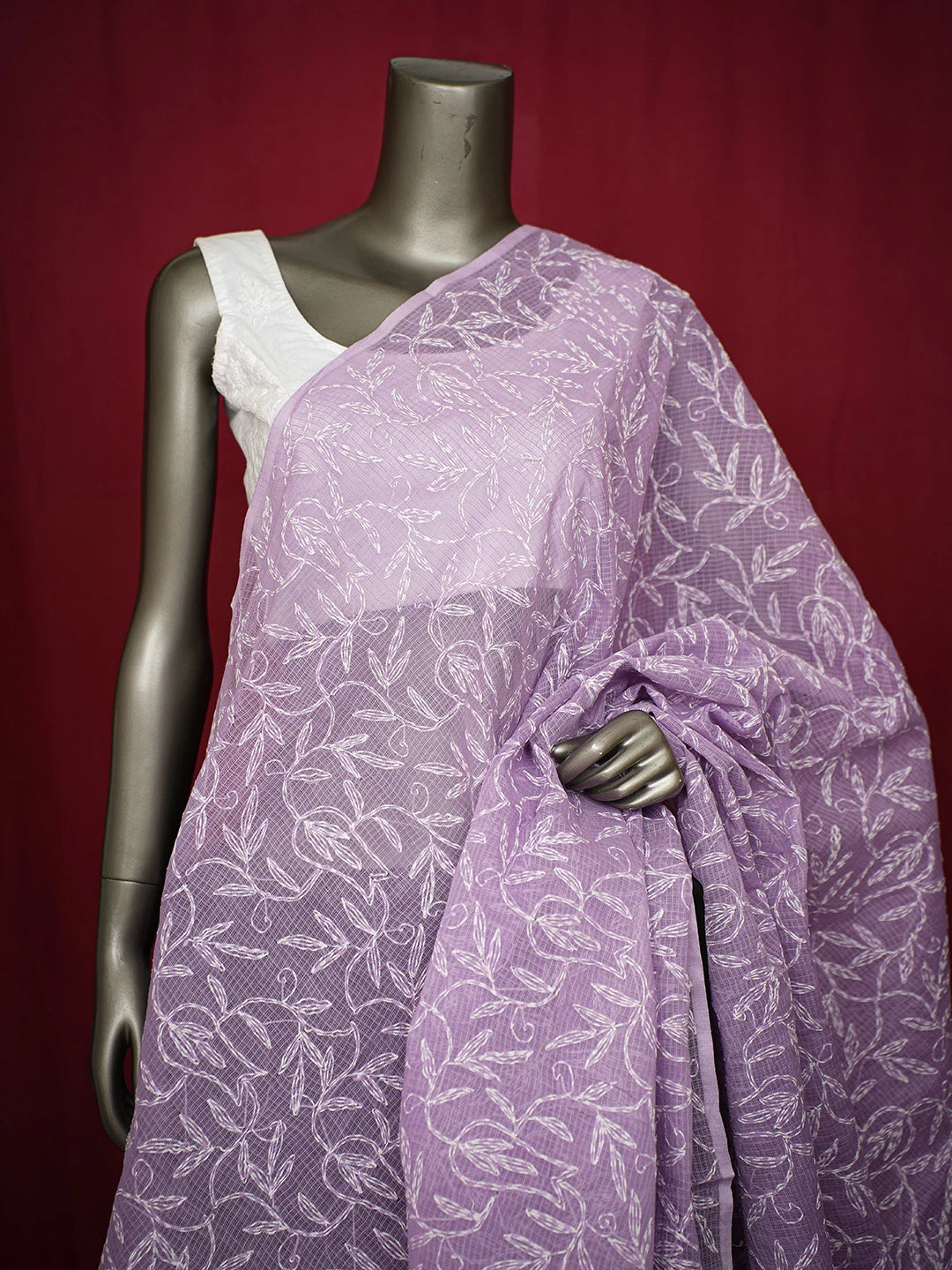 Ada Hand Embroidered Mauve Kota Lucknowi Chikankari Dupatta 01A721748