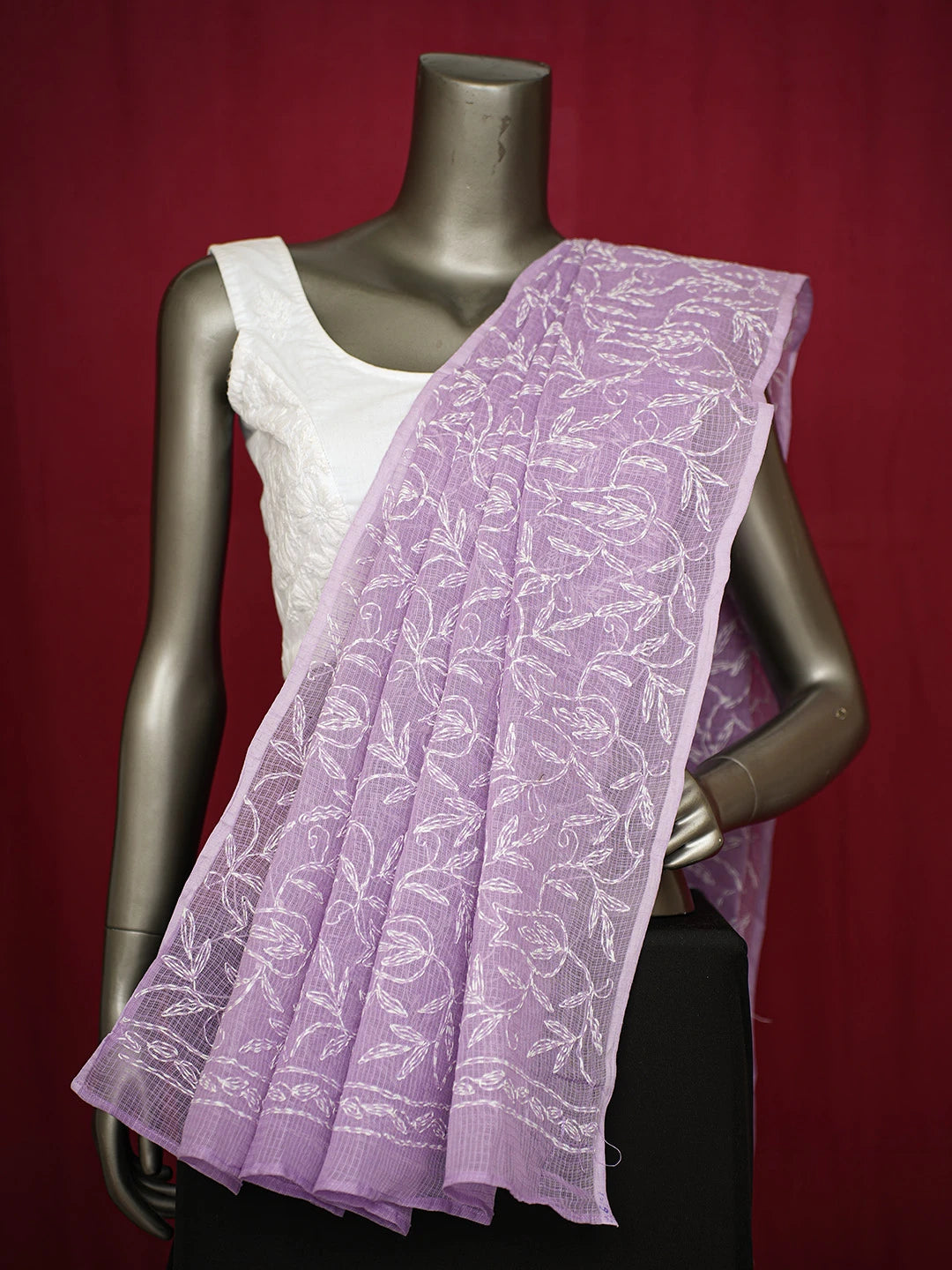 Ada Hand Embroidered Mauve Kota Lucknowi Chikankari Dupatta 01A721748