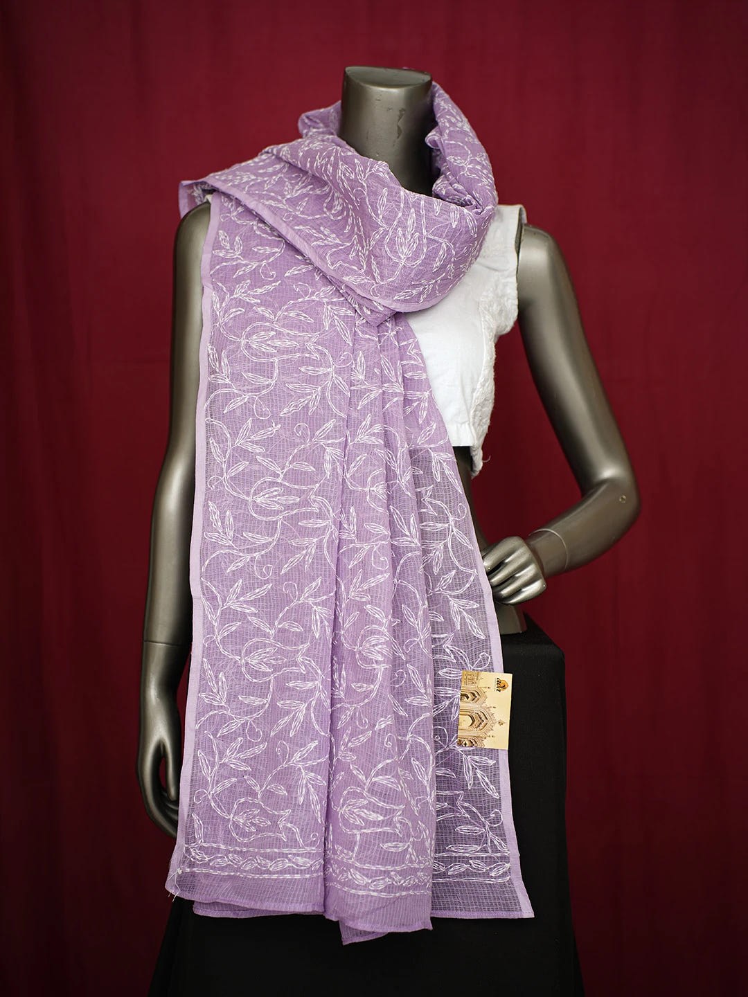 Ada Hand Embroidered Mauve Kota Lucknowi Chikankari Dupatta 01A721748