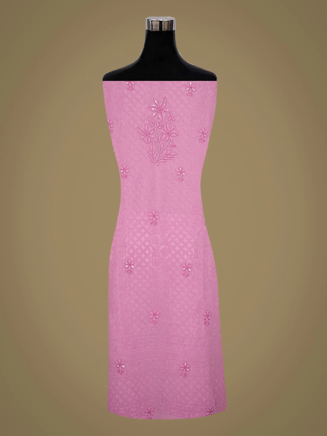 Ada Hand Embroidered Rose Pink Georgette Lucknowi Chikankari Unstitched Suit Piece With Cutdana Work 01A699161