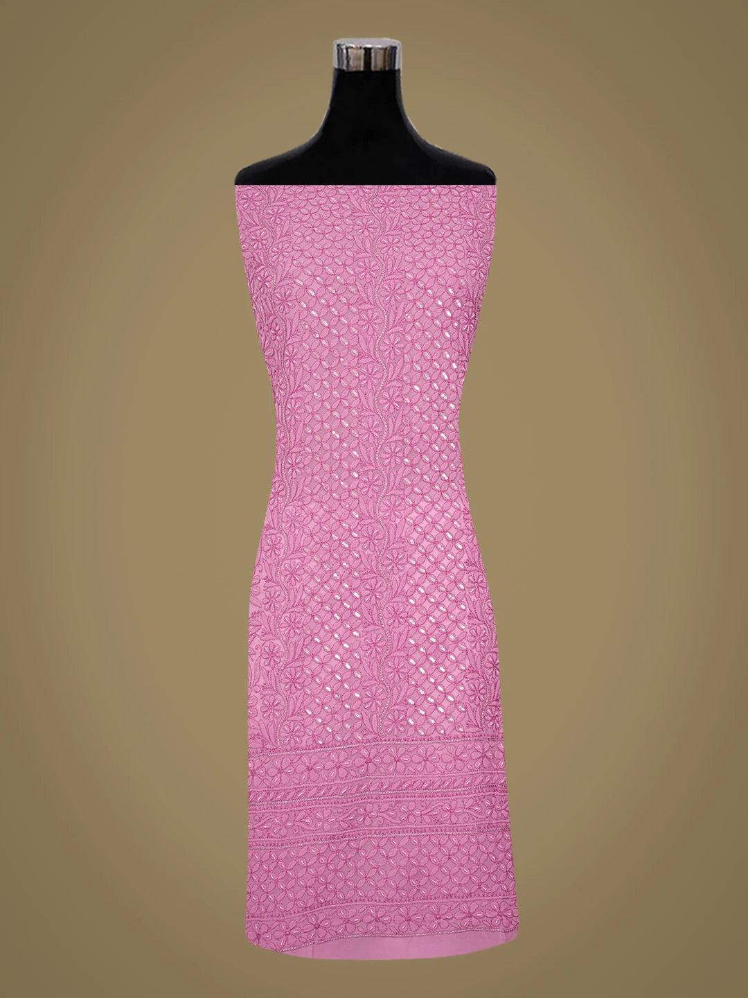 Ada Hand Embroidered Rose Pink Georgette Lucknowi Chikankari Unstitched Suit Piece With Cutdana Work 01A699161