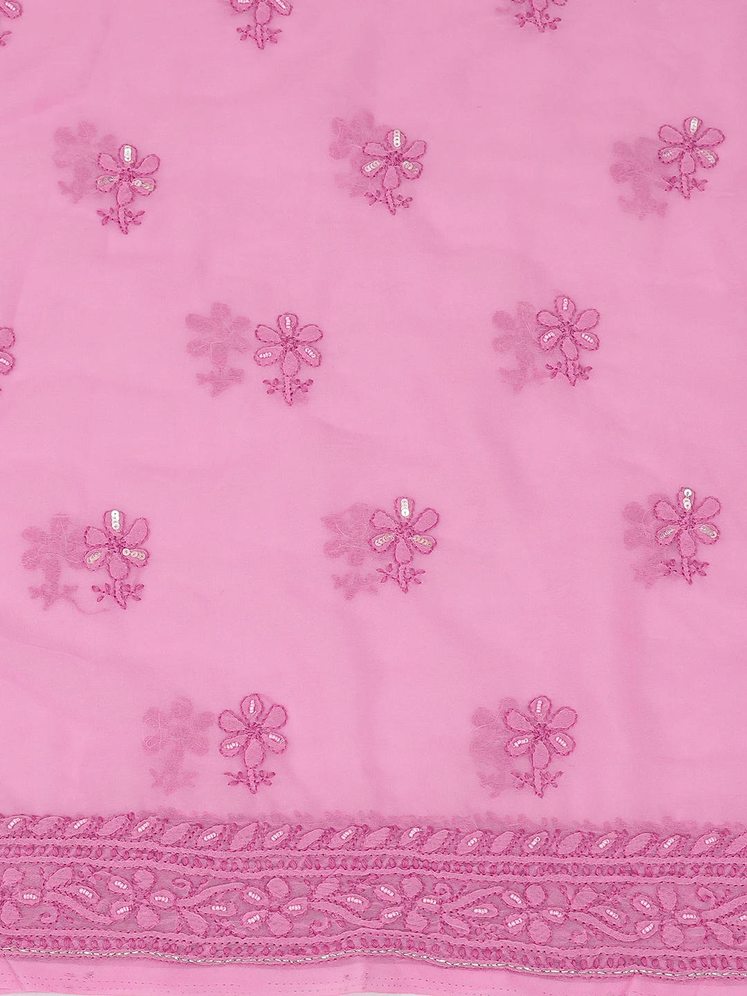Ada Hand Embroidered Rose Pink Georgette Lucknowi Chikankari Unstitched Suit Piece With Cutdana Work 01A699161