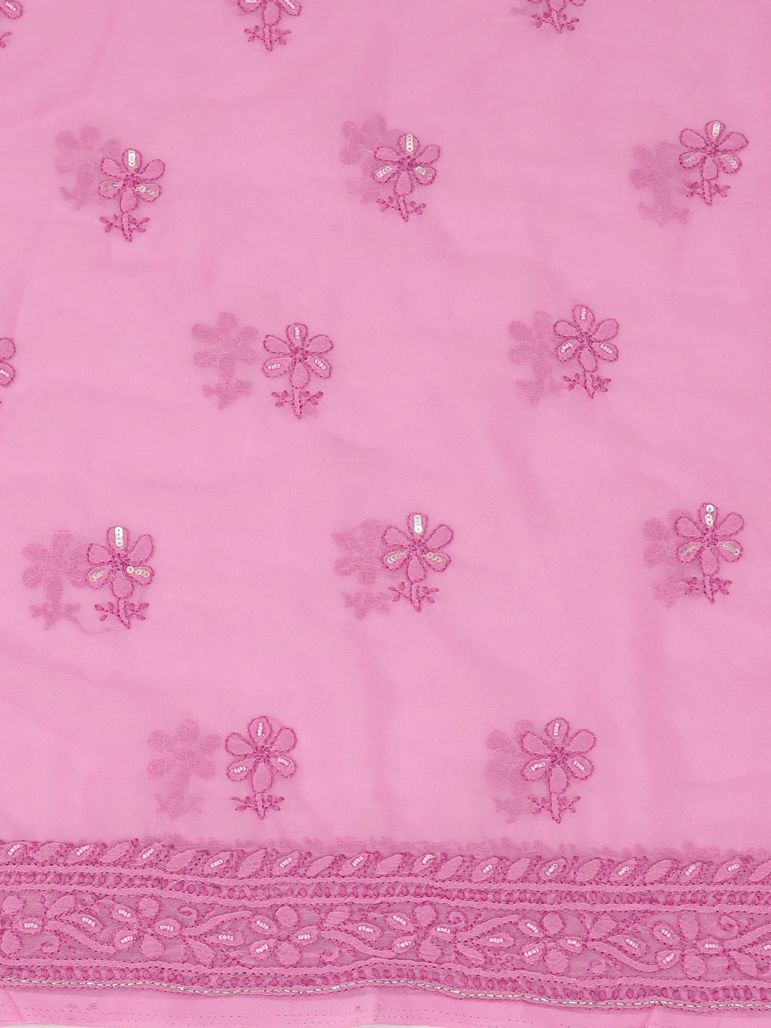 Ada Hand Embroidered Rose Pink Georgette Lucknowi Chikankari Unstitched Suit Piece With Cutdana Work 01A699161