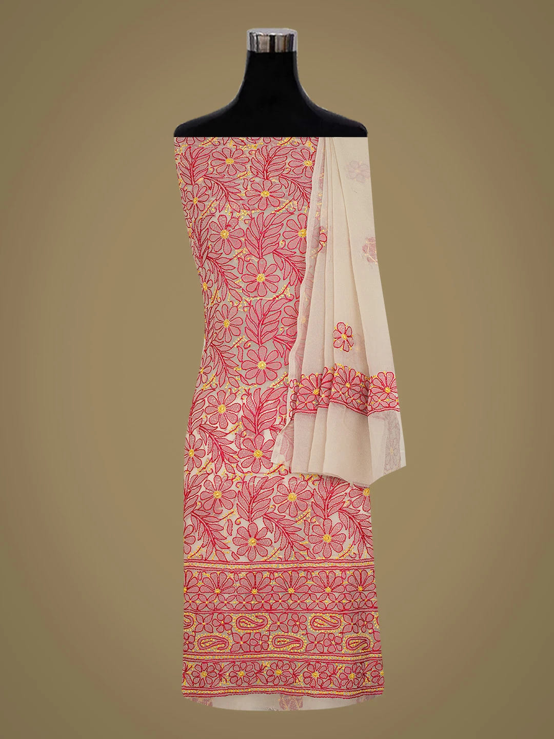 Ada Hand Embroidered Fawn Georgette Lucknowi Chikankari Unstitched Suit Piece 01A726776