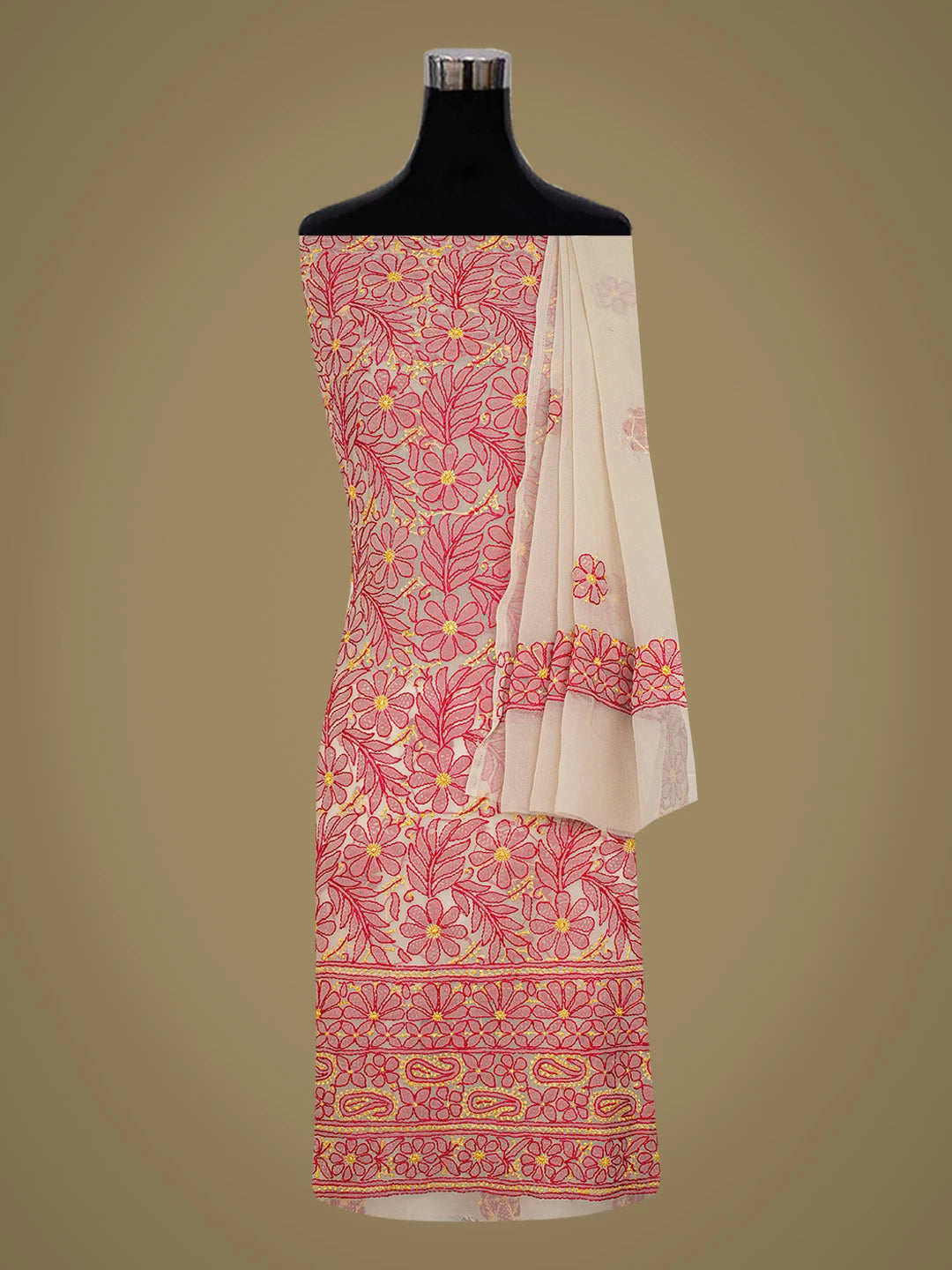 Ada Hand Embroidered Fawn Georgette Lucknowi Chikankari Unstitched Suit Piece 01A726776