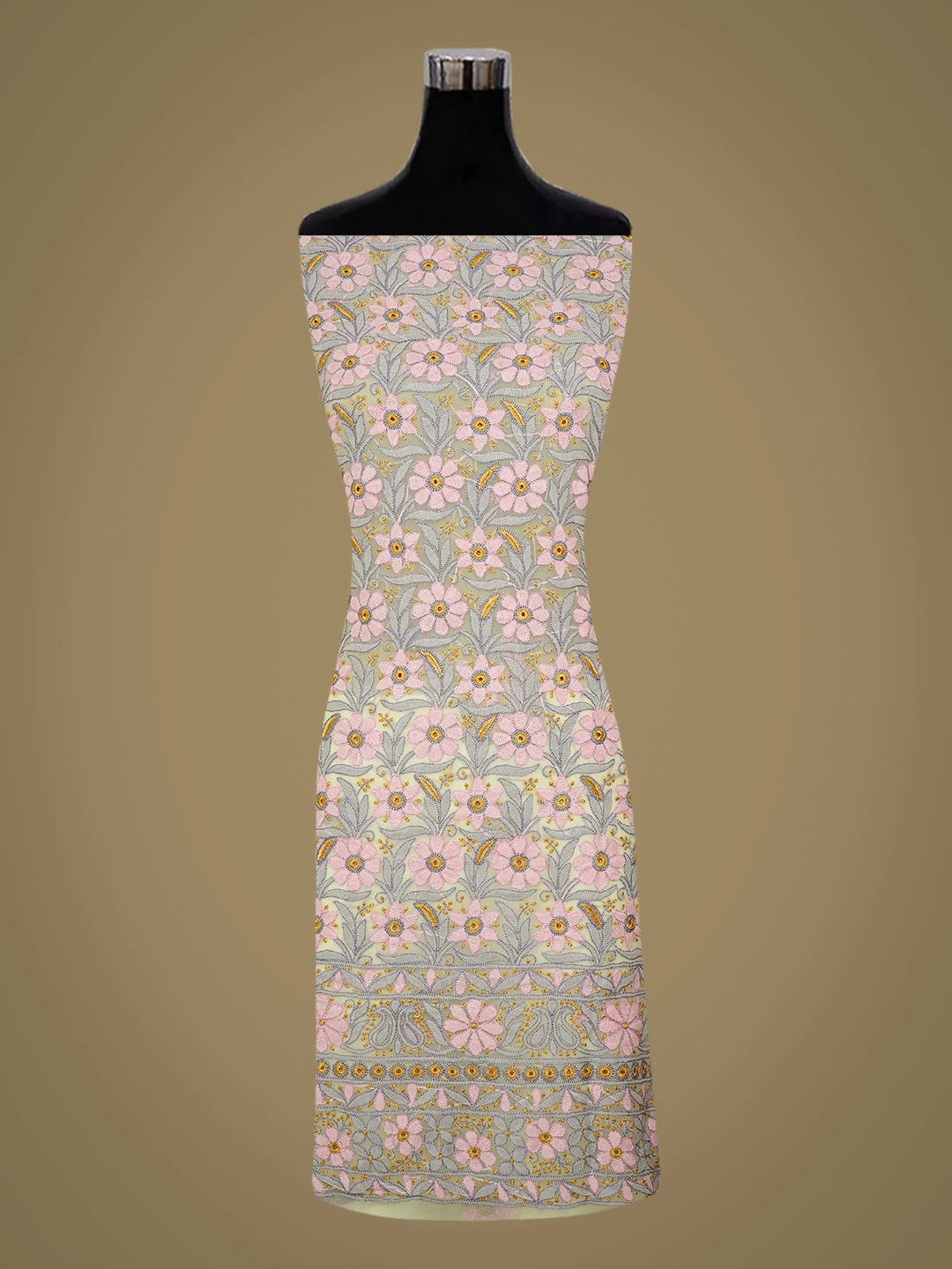 Ada Hand Embroidered Lemon Georgette Lucknowi Chikankari Unstitched Suit Piece 01A726767