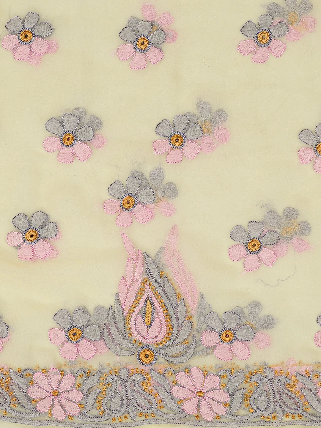 Ada Hand Embroidered Lemon Georgette Lucknowi Chikankari Unstitched Suit Piece 01A726767