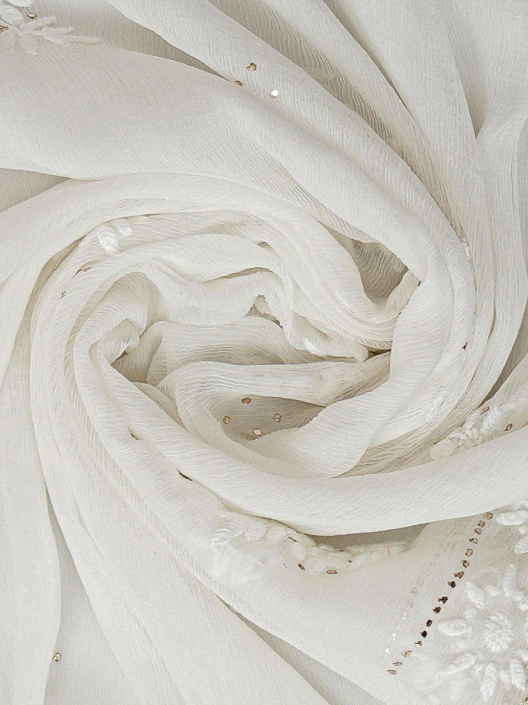 Ada Hand Embroidered Smoke White Chiffon Lucknowi Chikankari Dupatta With Mukaish Work 01A721842