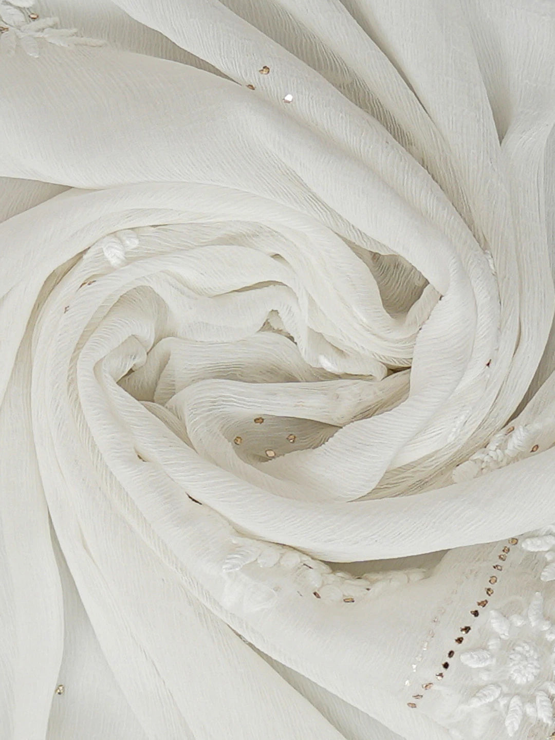 Ada Hand Embroidered Smoke White Chiffon Lucknowi Chikankari Dupatta With Mukaish Work 01A721842