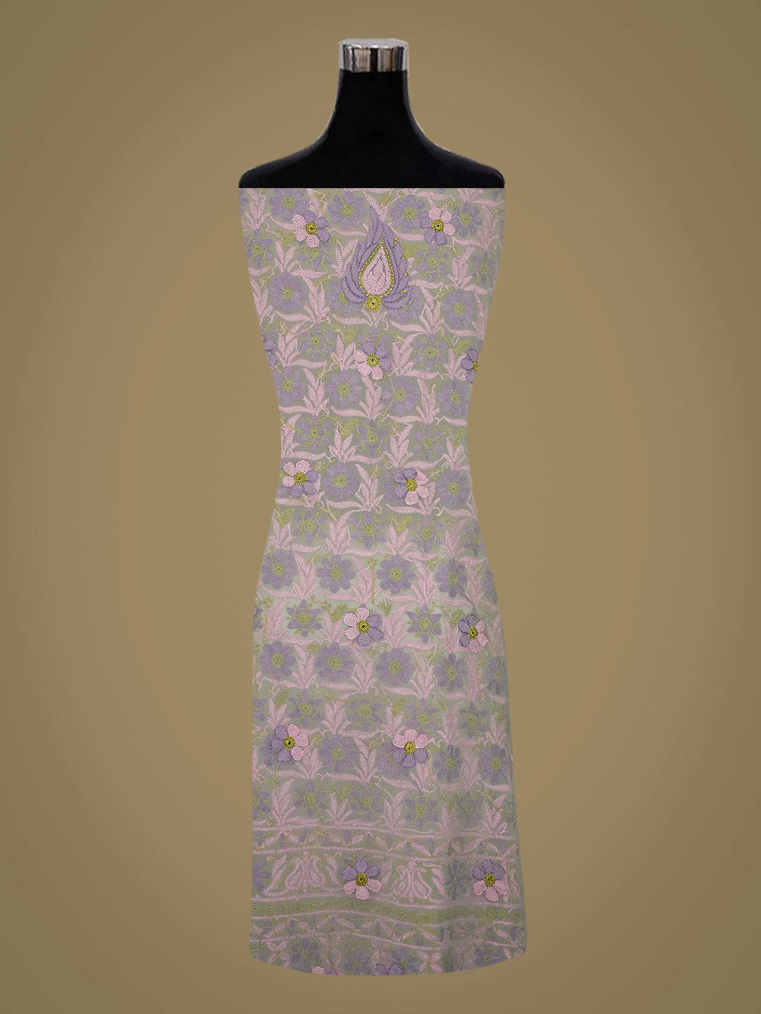 Ada Hand Embroidered Reseda Green Georgette Lucknowi Chikankari Unstitched Suit Piece 01A726764