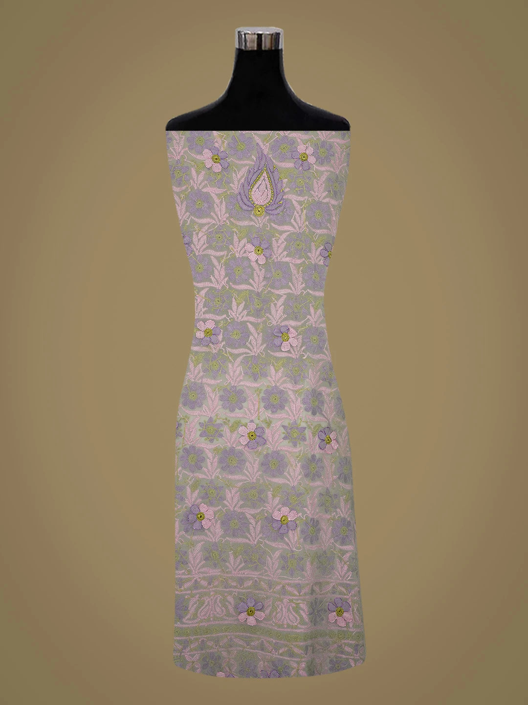 Ada Hand Embroidered Reseda Green Georgette Lucknowi Chikankari Unstitched Suit Piece 01A726764