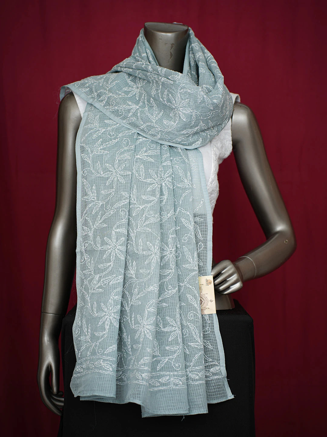 Ada Hand Embroidered Slate Grey Kota Lucknowi Chikankari Dupatta 01A721724