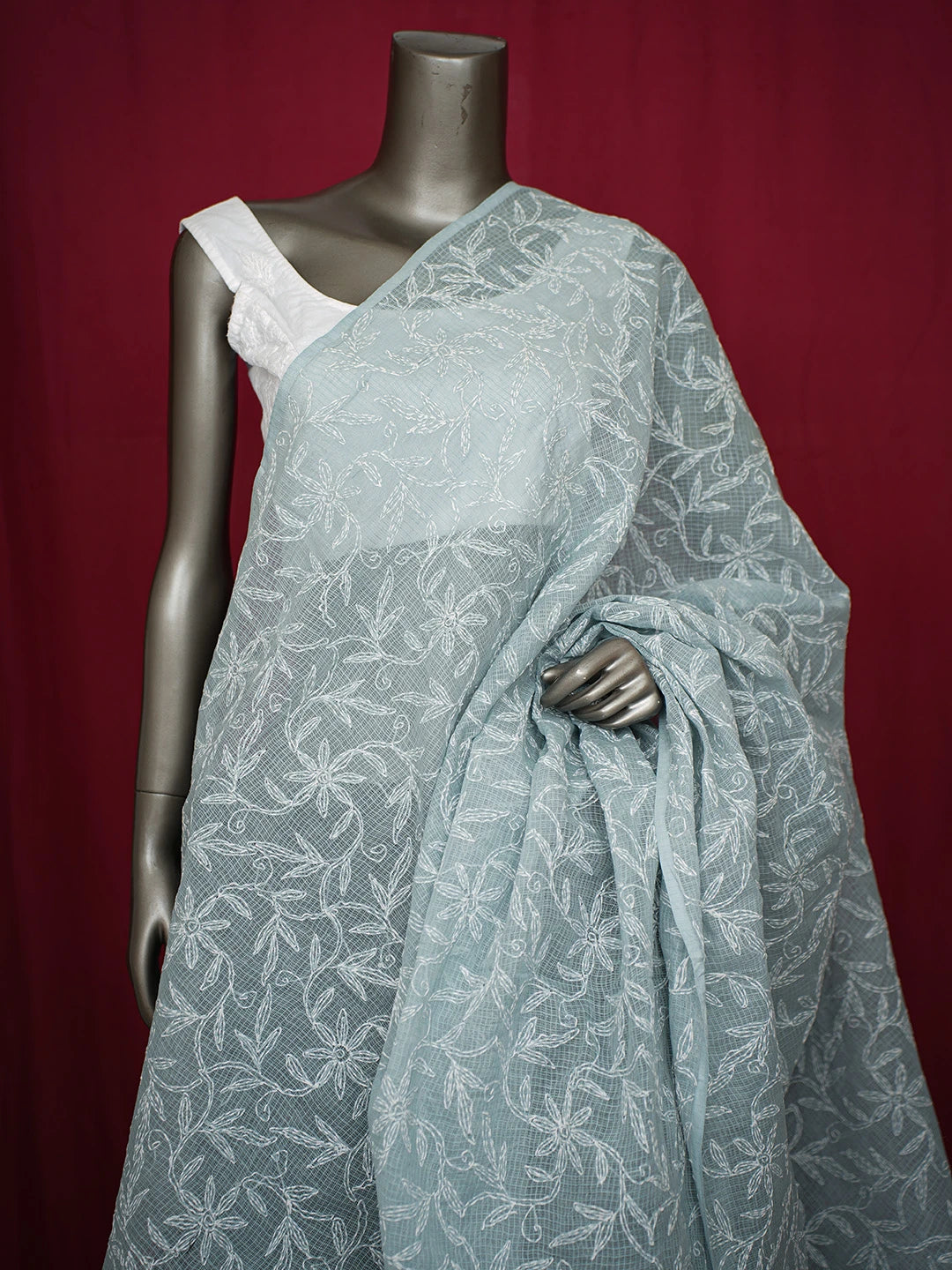 Ada Hand Embroidered Slate Grey Kota Lucknowi Chikankari Dupatta 01A721724