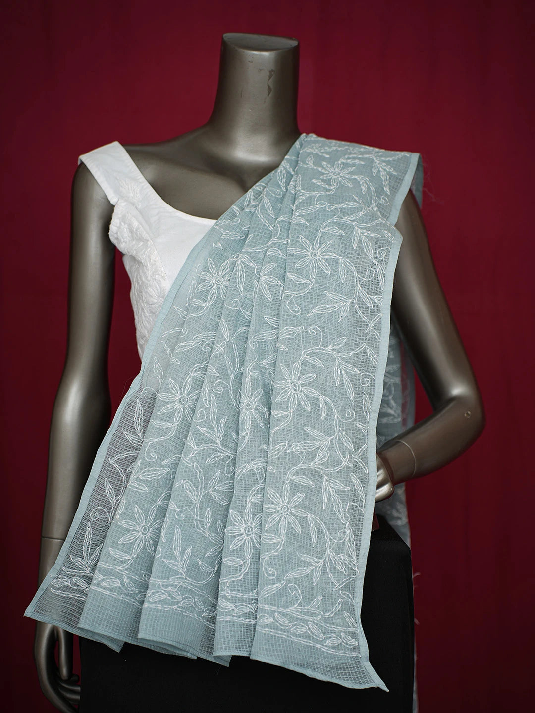 Ada Hand Embroidered Slate Grey Kota Lucknowi Chikankari Dupatta 01A721724