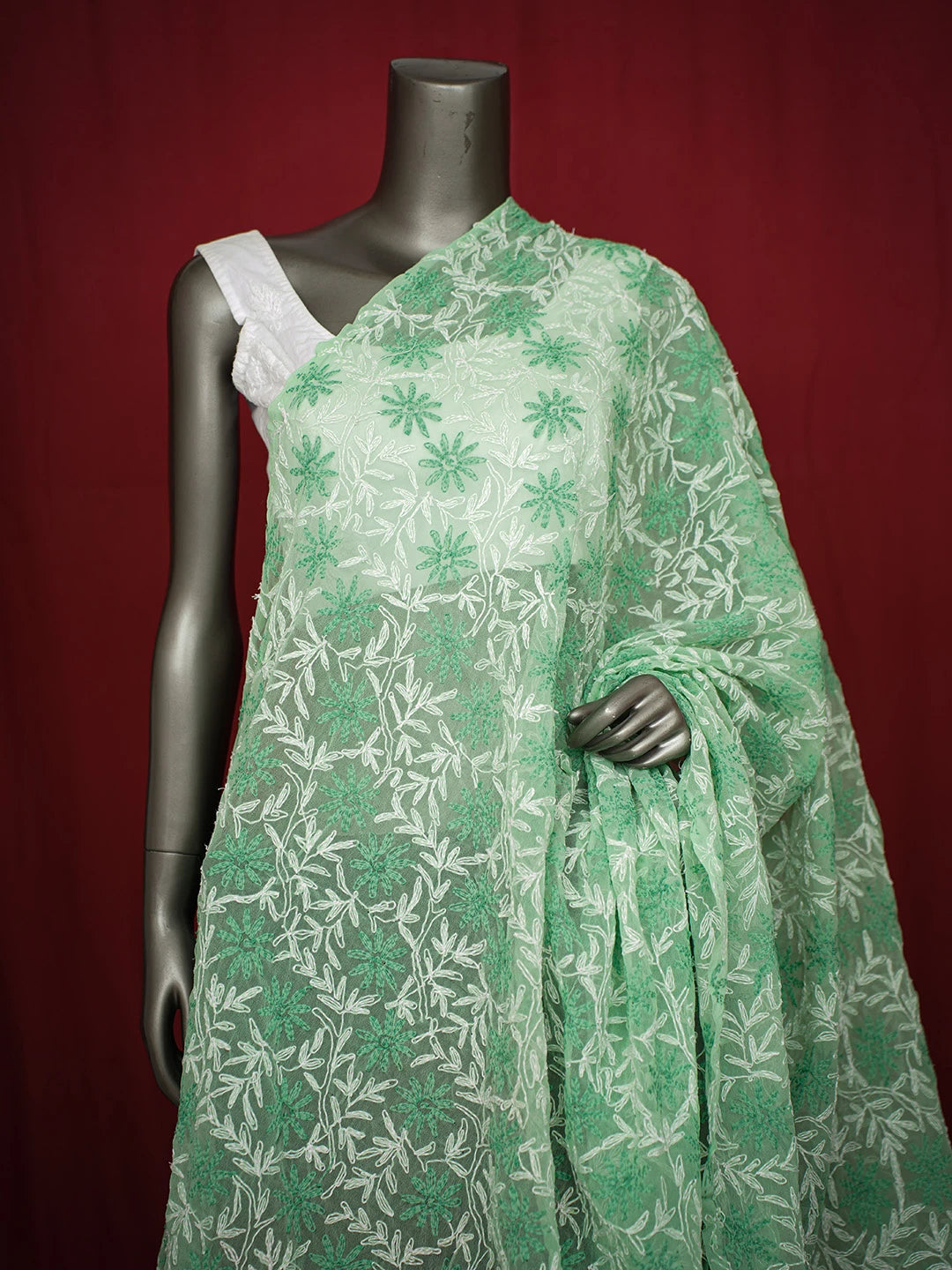 Ada Hand Embroidered Green Georgette Lucknowi Chikankari Dupatta 01A412741