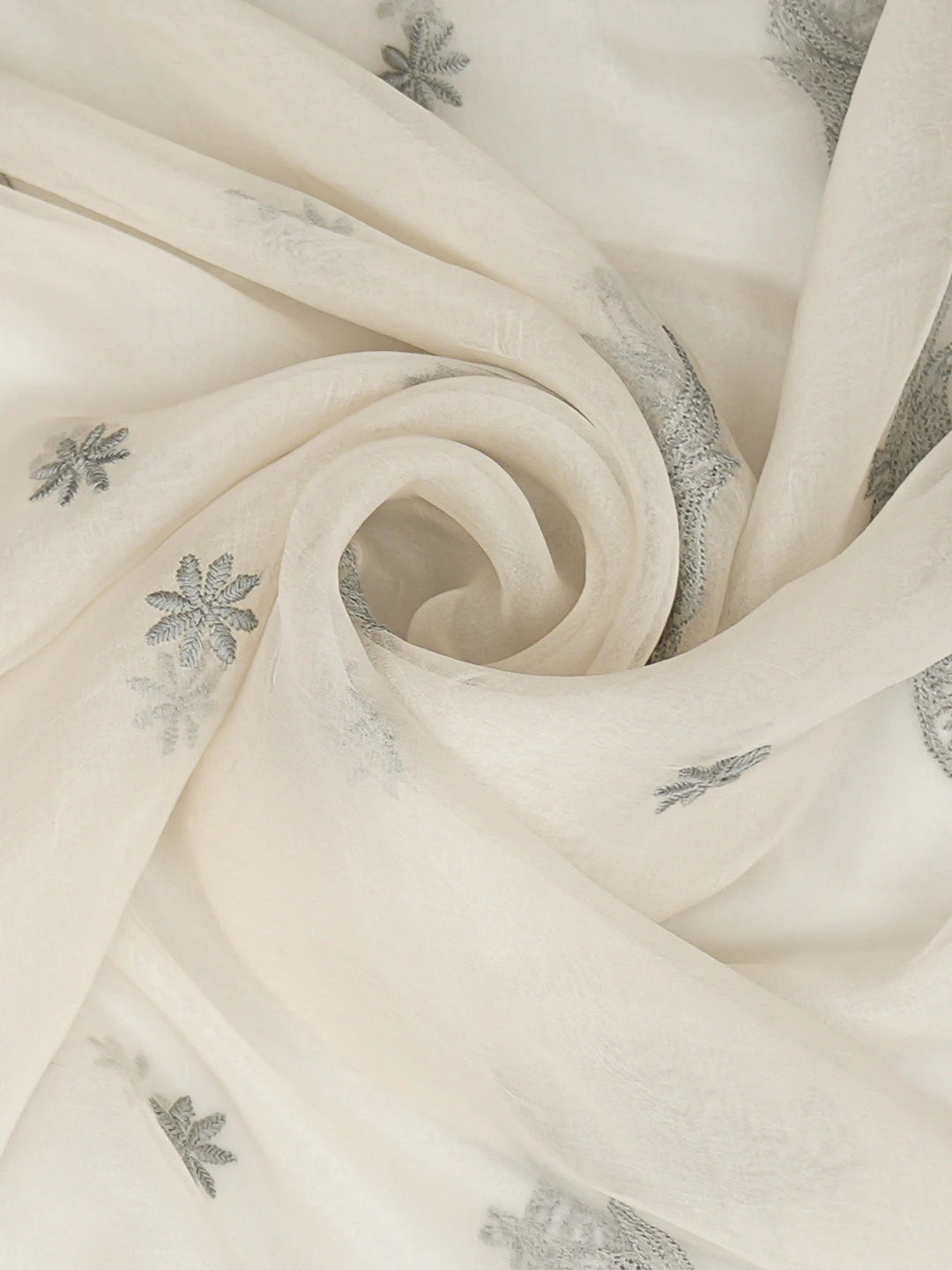 Ada Hand Embroidered Platinum White Organza Lucknowi Chikankari Dupatta 01A729348