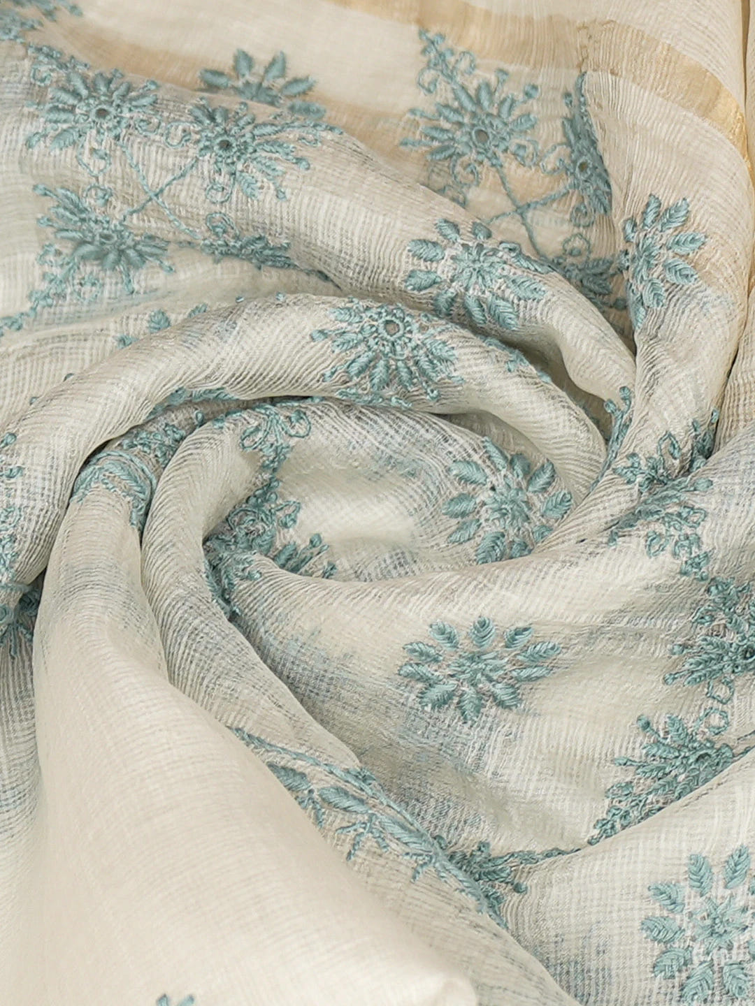 Ada Hand Embroidered Eggshell White Kota Silk Lucknowi Chikankari Dupatta 01A729370