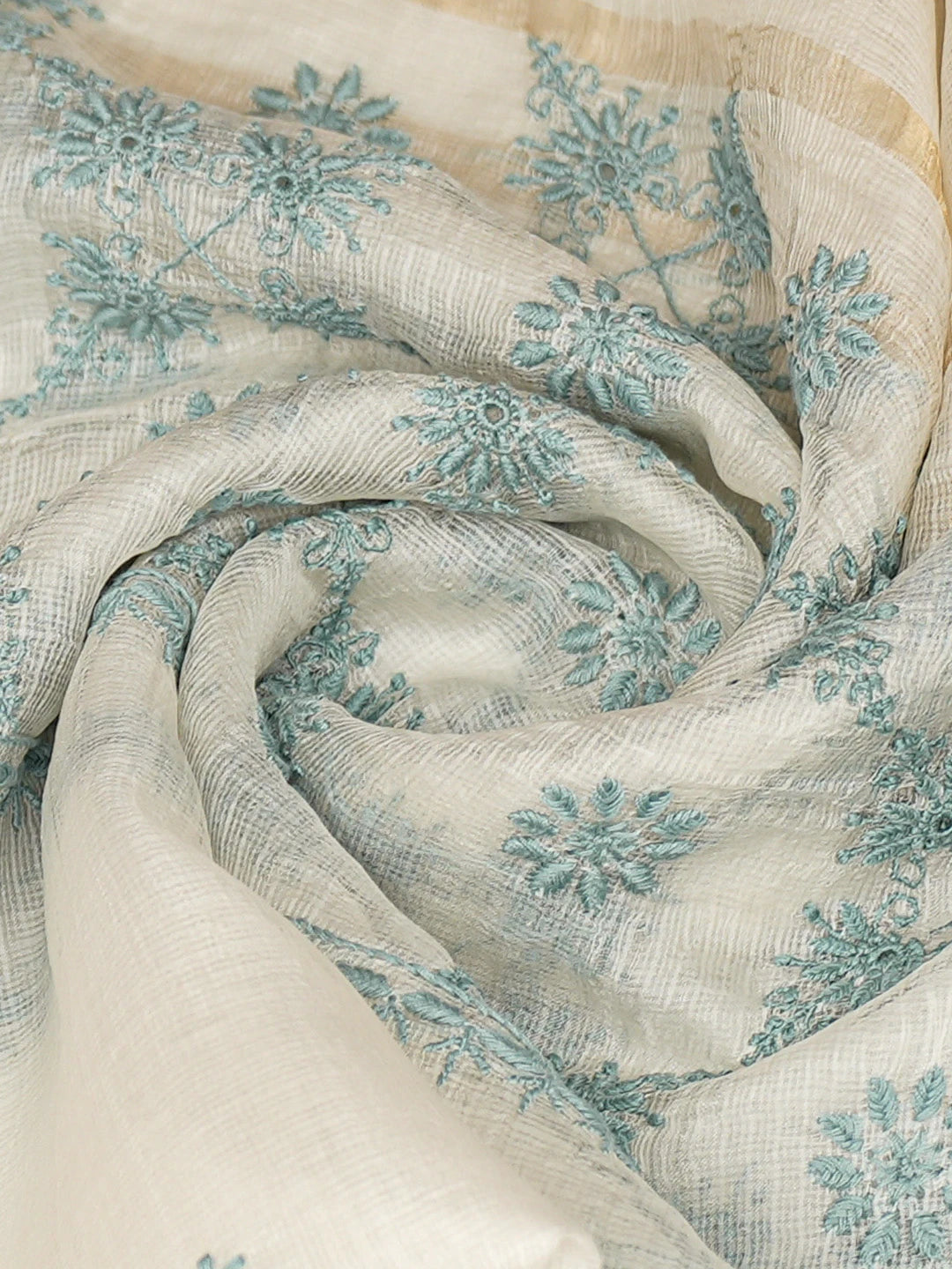 Ada Hand Embroidered Eggshell White Kota Silk Lucknowi Chikankari Dupatta 01A729370