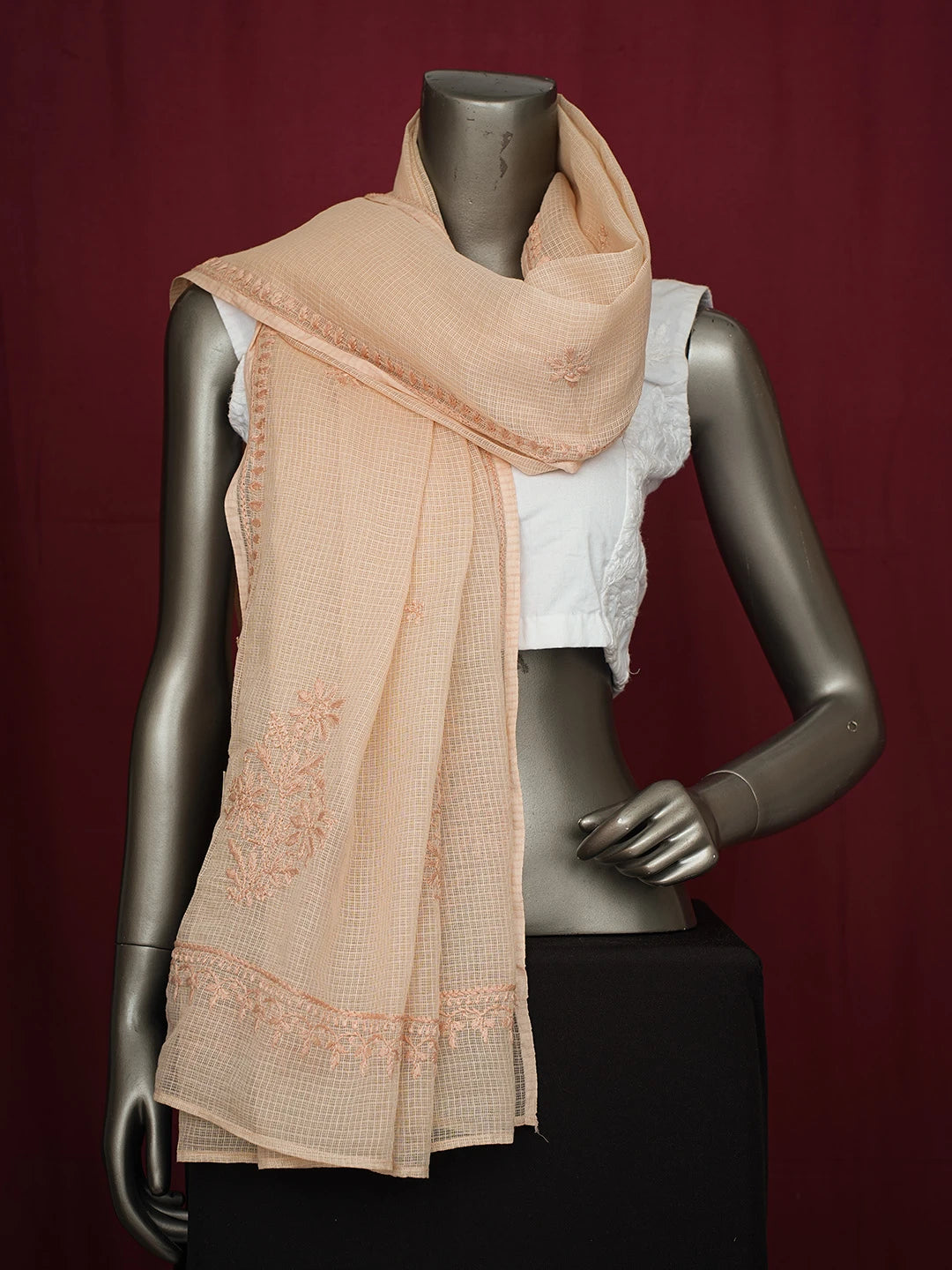 Ada Hand Embroidered Fawn Kota Lucknowi Chikankari Dupatta 01A692775