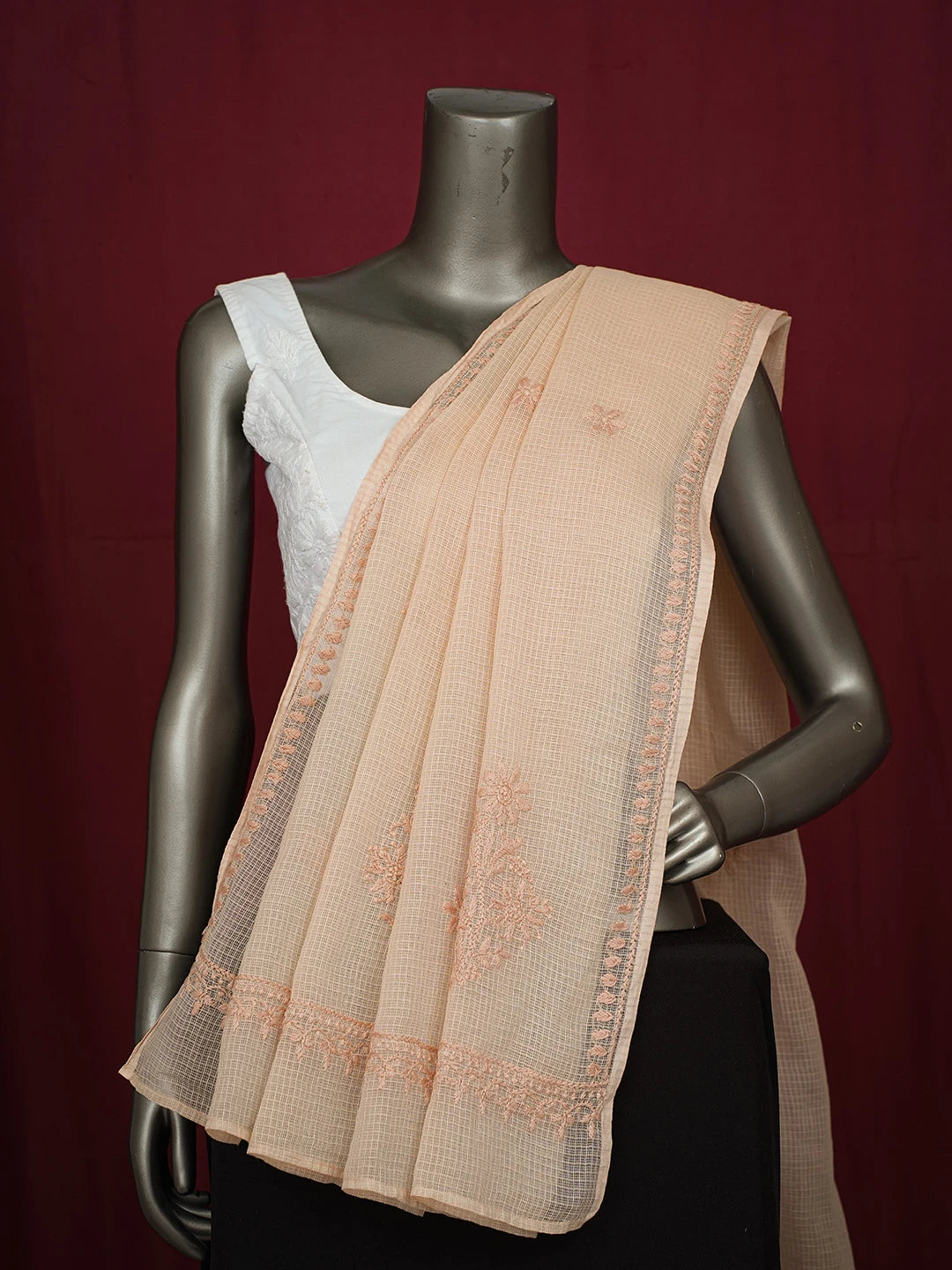 Ada Hand Embroidered Fawn Kota Lucknowi Chikankari Dupatta 01A692775