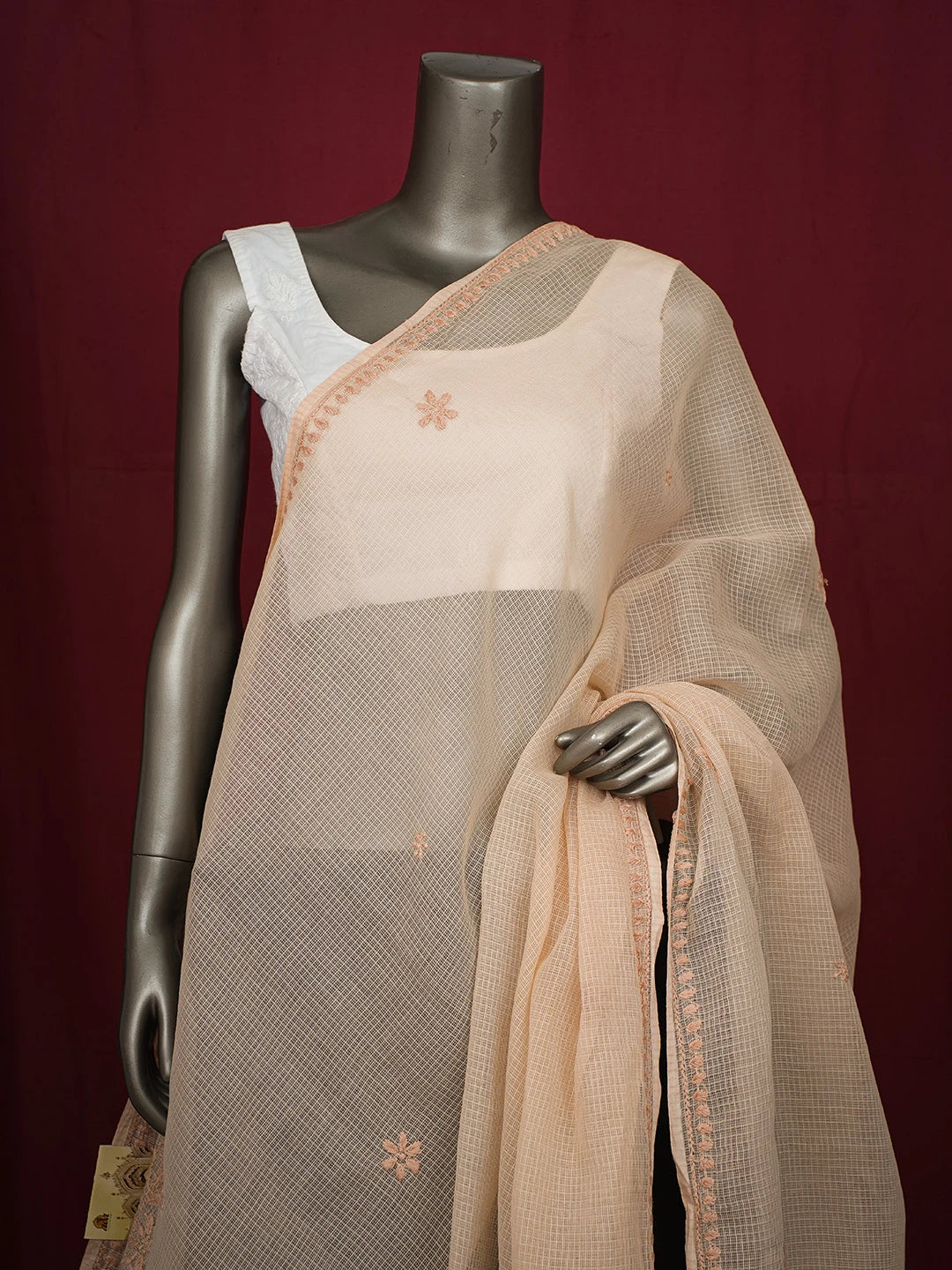 Ada Hand Embroidered Fawn Kota Lucknowi Chikankari Dupatta 01A692775