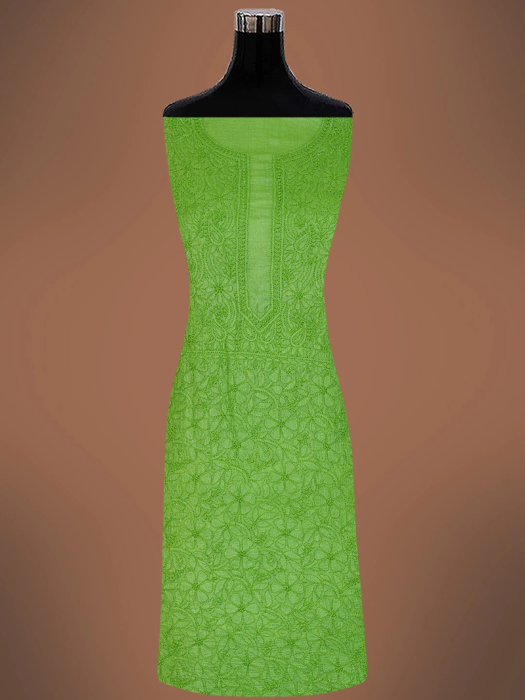 Ada Hand Embroidered Avocado Green Silk Lucknowi Chikankari Unstitched Suit Piece 01A186648