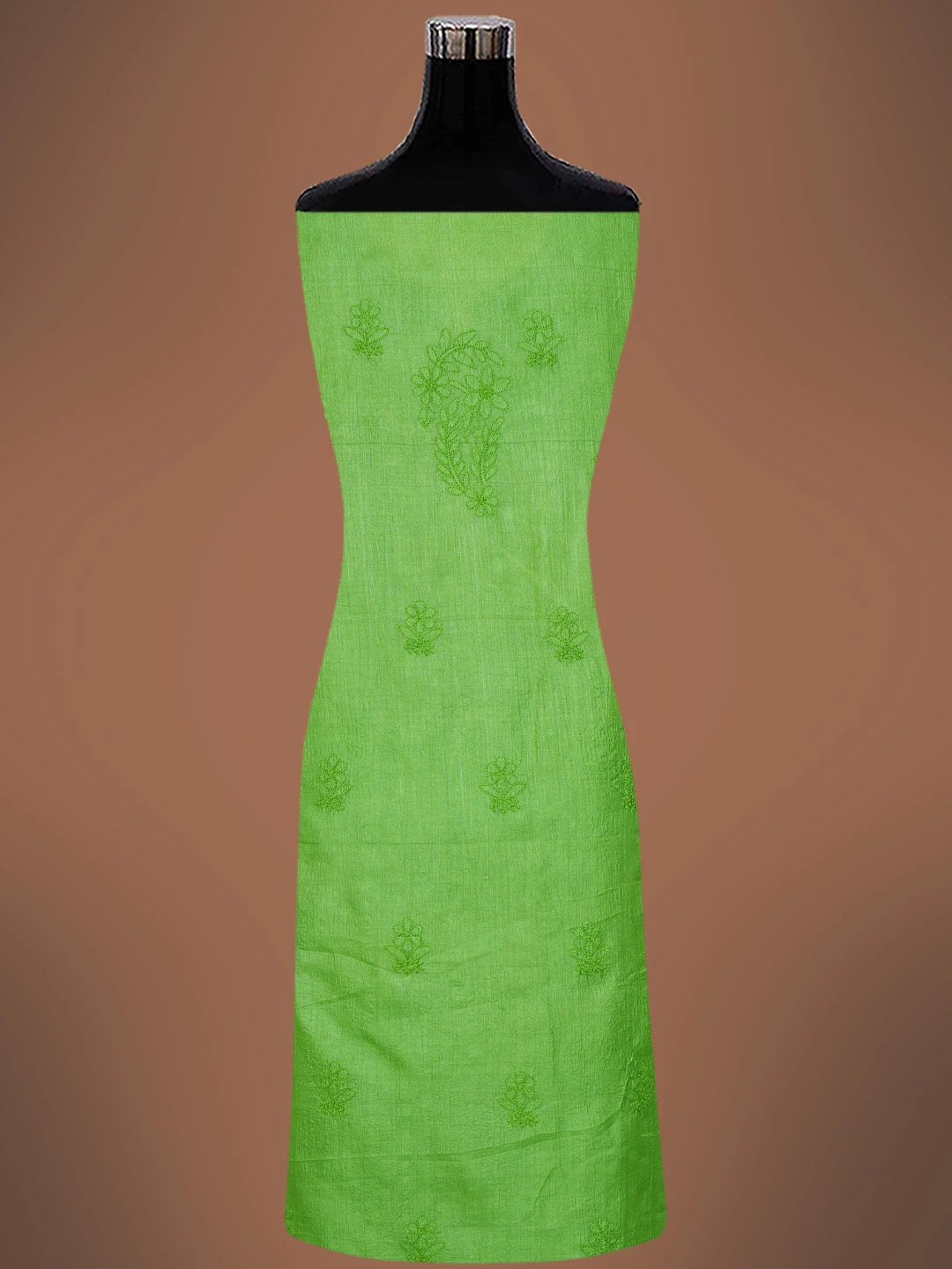 Ada Hand Embroidered Avocado Green Silk Lucknowi Chikankari Unstitched Suit Piece 01A186648
