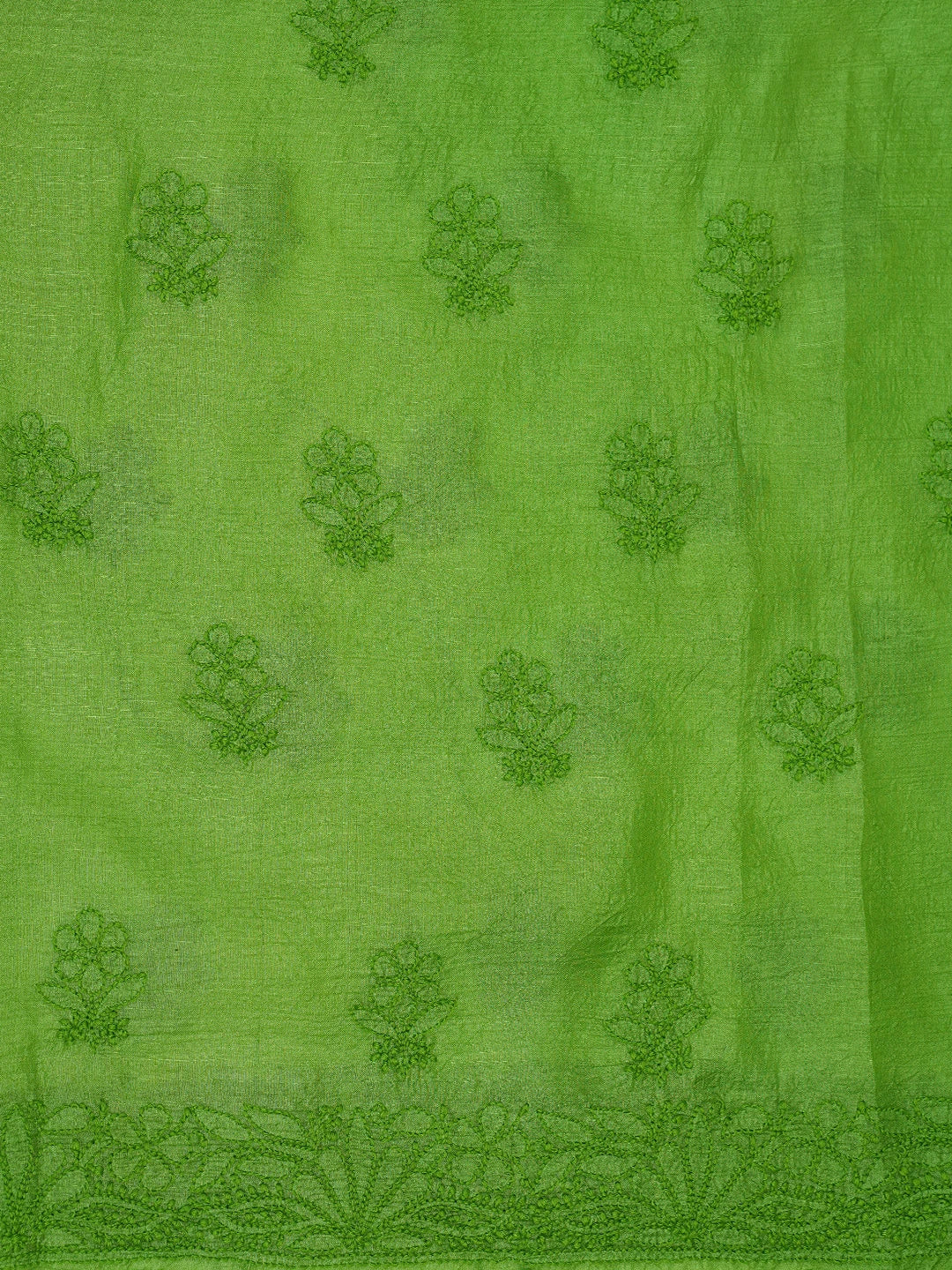 Ada Hand Embroidered Avocado Green Silk Lucknowi Chikankari Unstitched Suit Piece 01A186648