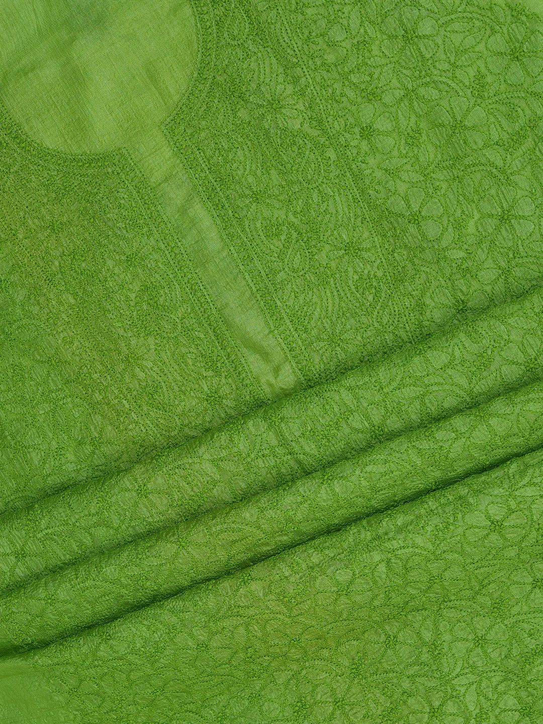Ada Hand Embroidered Avocado Green Silk Lucknowi Chikankari Unstitched Suit Piece 01A186648