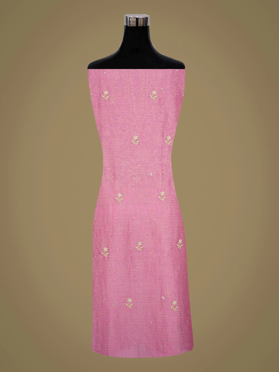 Ada Hand Embroidered Onion Pink Chanderi Lucknowi Chikankari Unstitched Kurta Dupatta Set With Zari Work 01A698630