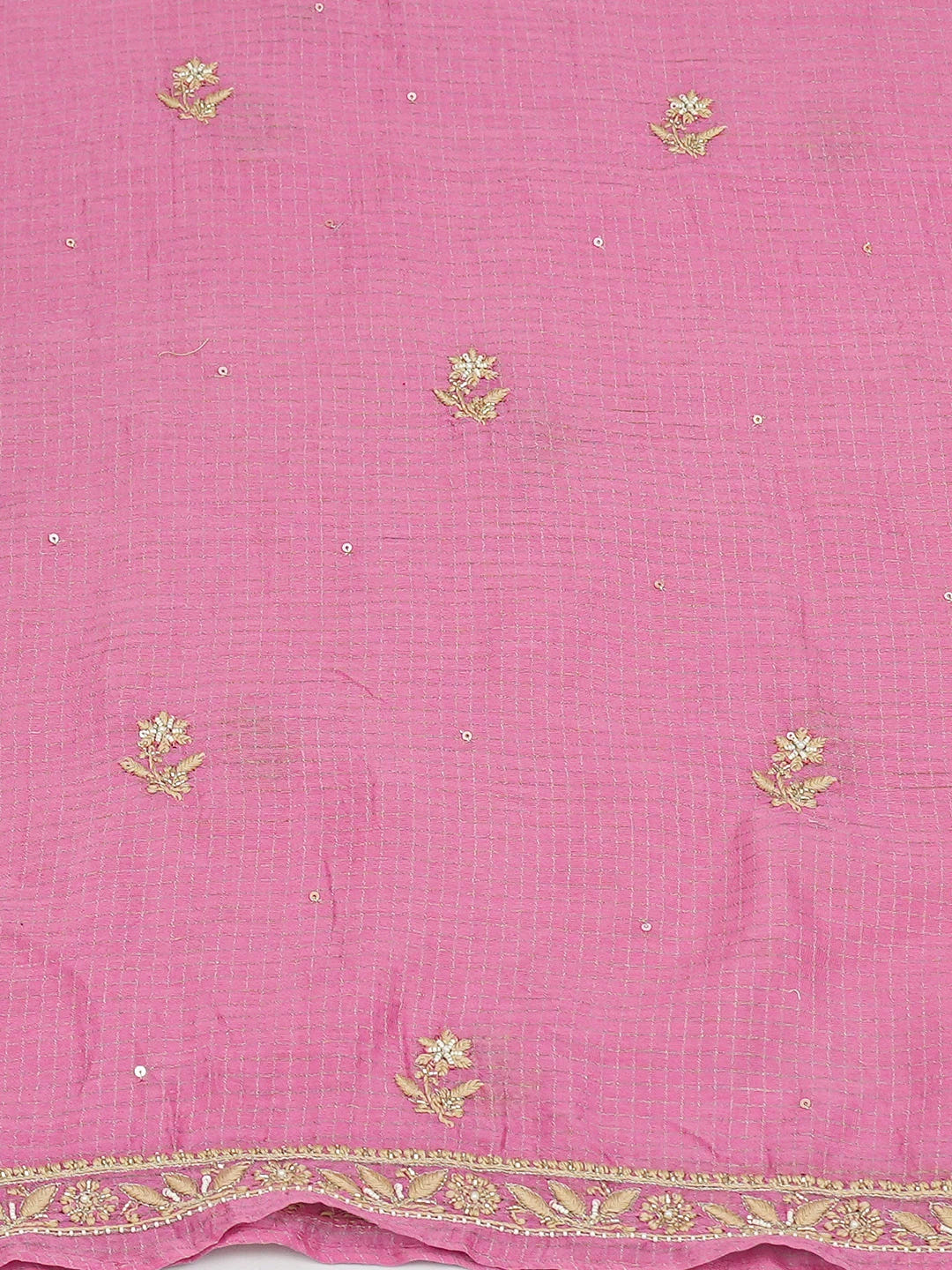 Ada Hand Embroidered Onion Pink Chanderi Lucknowi Chikankari Unstitched Kurta Dupatta Set With Zari Work 01A698630
