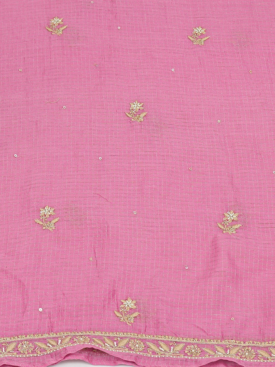 Ada Hand Embroidered Onion Pink Chanderi Lucknowi Chikankari Unstitched Kurta Dupatta Set With Zari Work 01A698630