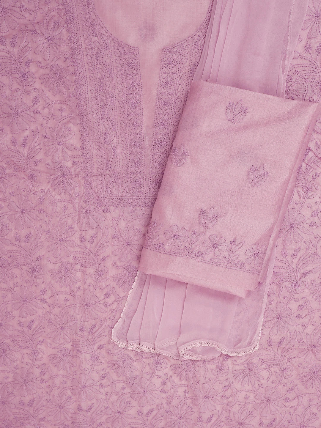 Ada Hand Embroidered Lavender Silk Lucknowi Chikankari Unstitched Suit Piece 01A702977