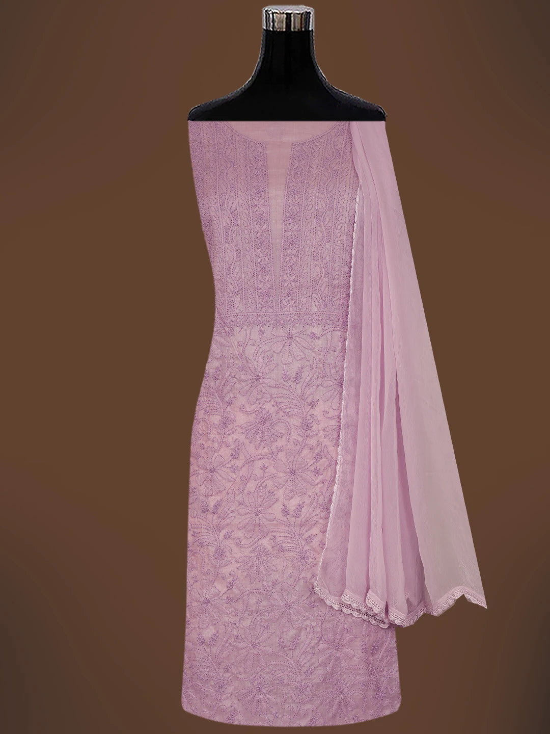 Ada Hand Embroidered Lavender Silk Lucknowi Chikankari Unstitched Suit Piece 01A702977